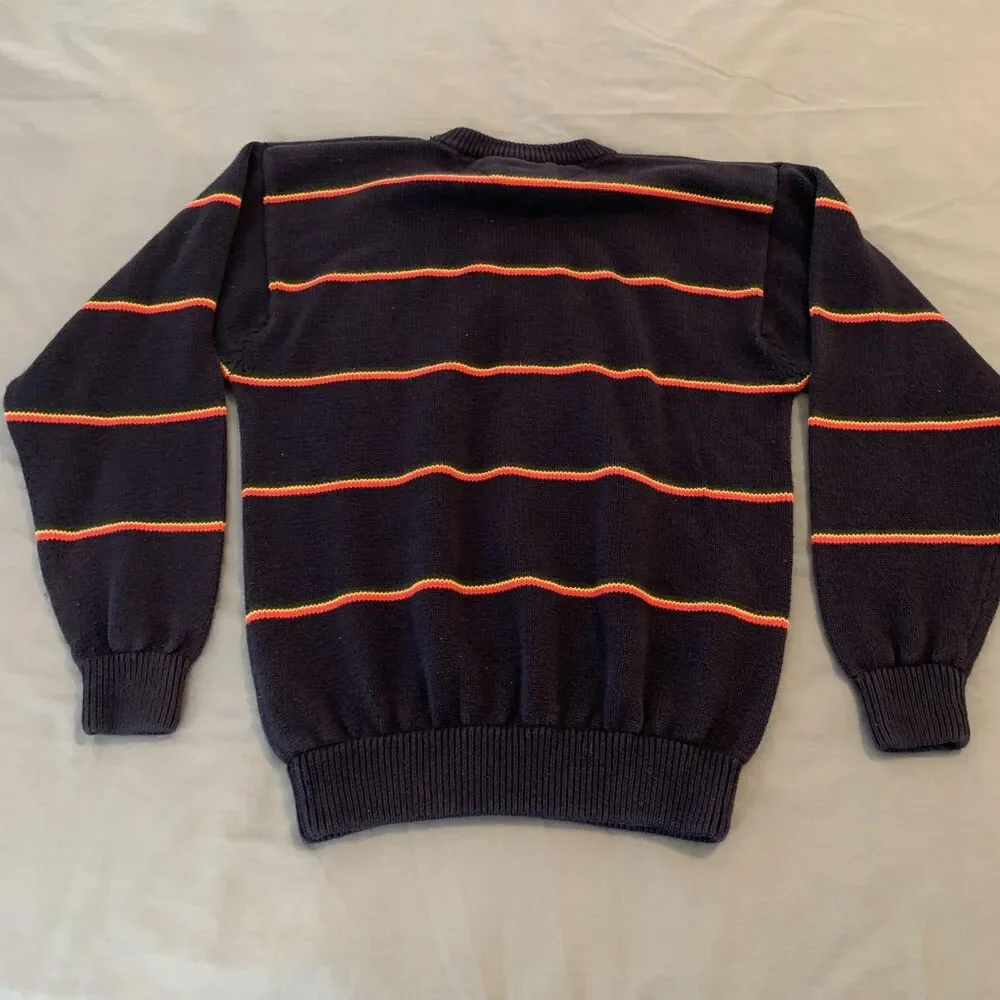 Tommy Hilfiger Sweater Mens Medium Navy Striped V Neck‎ Cotton Pullover Crest